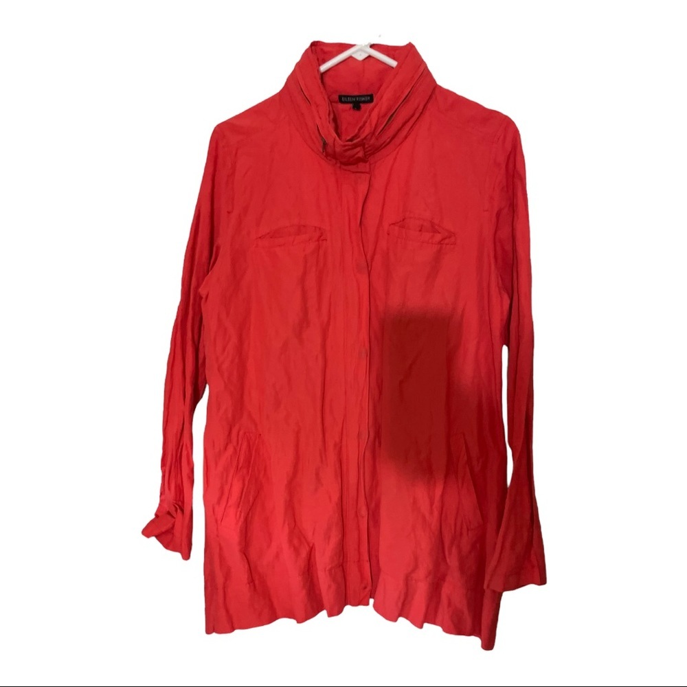 Eileen fisher stand collar hidden hood jacket zipper and snap front size medium